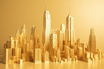 Obraz premium Golden skyscrapers city. Generate Ai