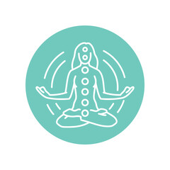 Spiritual meditation black line icon. Chakras and aura.