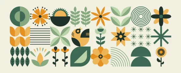 Tuinposter Abstract geometric floral pattern. Natural organic flower plants shapes, eco agriculture concept. Vector minimal illustration © Екатерина Заносиенко