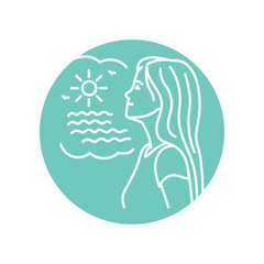 Visualization meditation black line icon.