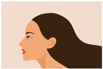 Beautiful woman face and black hair empowerment vector illustration.  Woman empower design concept background