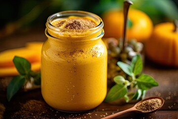 Refreshing pumpkin smoothie in a glas - created using generative AI tools