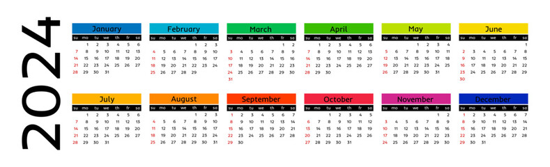 Calendar for 2024 isolated on a white background