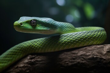 Fototapeta premium Green snake wildlife. Generate Ai