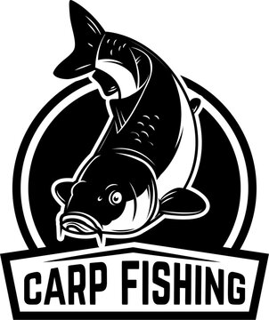 Set of carp fishing emblems in monochrome style. Carp fish logo, label, sign, poster, badge.