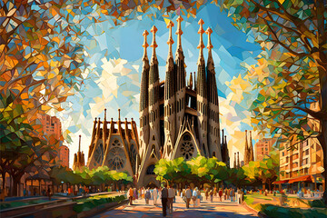 An enchanting illustration of the Sagrada Familia reveals the awe-inspiring beauty of Gaudí's masterpiece, where intricate details and soaring spires merge in a architectural. | Generative AI