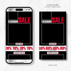 Blank Social Media Story Templates for Discount -  70% and 80% Editable Banner Design . Vector Illustration