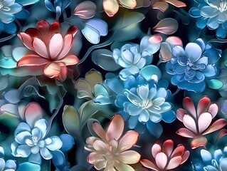3D Blue Pink Flowers Sublimation