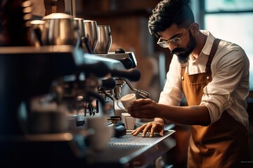Passionate Small Business Owner Creating Latte Art Masterpiece. Generative AI.