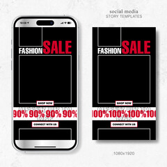 Blank Social Media Story Templates for Discount -  90% and 100% Editable Banner Design . Vector Illustration