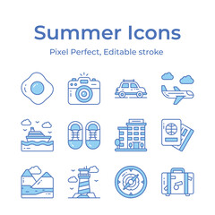 Celebrate the sunny season with a diverse set of summer icons, easy to use and download vectors