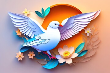 White Bird and Floral Background Generative AI