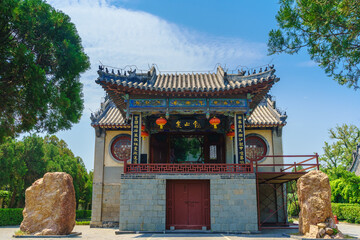 Fototapeta premium Summer scenery of Penglai Pavilion in Yantai, Shandong province