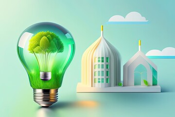 Light Bulb with Green Eco Design Generative AI