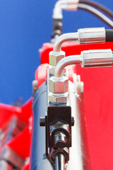 Detail and part of hydraulic or pneumatic mechanism in machine. Technology