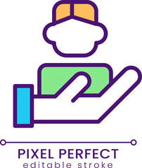 Customer care pixel perfect RGB color icon. Client friendly environment. Business service. Isolated vector illustration. Simple filled line drawing. Editable stroke. Poppins font used