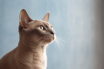 Medium shot portrait photography of a cute burmese cat skulking against a minimalist or empty room background. With generative AI technology