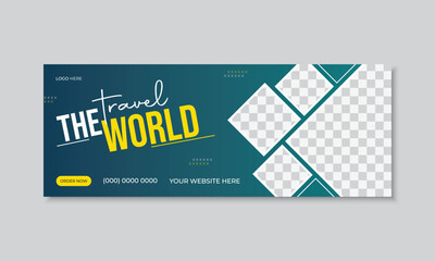 Travel vector facebook cover design template for ads tour social media cover with photo place holder, web banner, travel social media banner design.