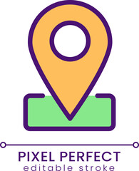 Location mark pixel perfect RGB color icon. Navigation app. Point on map. Business address. Isolated vector illustration. Simple filled line drawing. Editable stroke. Poppins font used