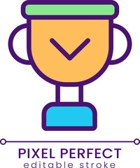 Winner cup pixel perfect RGB color icon. Achievement and award. Development motivation. Isolated vector illustration. Simple filled line drawing. Editable stroke. Poppins font used
