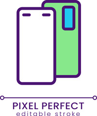 Smartphone pixel perfect RGB color icon. Mobile device for communication. Cellphone model. Isolated vector illustration. Simple filled line drawing. Editable stroke. Poppins font used