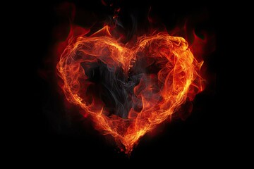 Obraz na płótnie Canvas Burning heart on a black background. Fire in the form of a heart. Fire heart on a dark background, AI Generated