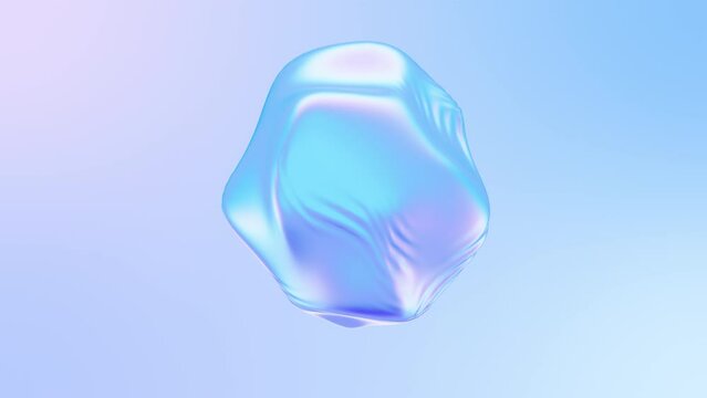 Biomorphic forms with holographic iridescent foil texture.Abstract blob 3d shape with light metallic rainbow colors.Smooth movements that change to the rhythm of the energy.Cloth,silk or latex texture