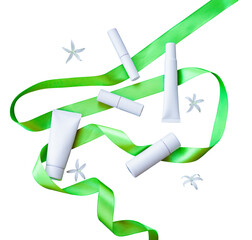 set of cosmetic container with ribbon