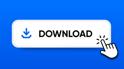 3D download button icon. Upload icon. Down arrow bottom side symbol. Click here button. Save cloud icon push button for UI UX, website, mobile application.