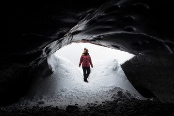 traveler finds himself detained in an impressive landscape of ice inside the Vatnajokull National...