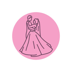 Obraz na płótnie Canvas First wedding dance of newlywed black line icon.