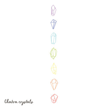 Illustration of seven chakras in crystals lineart