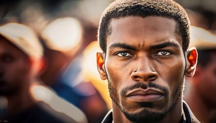 Fototapeta premium portrait Black man people at street, Generative Ai