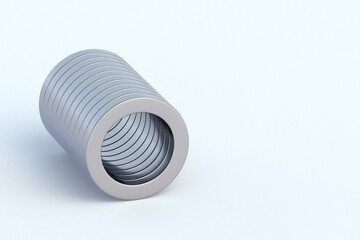 Neodymium magnets on white background. Copy space. 3d render
