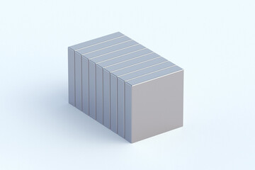 Row of neodymium magnets on white background. 3d render