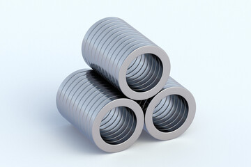Heap of neodymium magnets on white background. 3d render