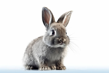 Grey rabbit on white background. Ai generative.