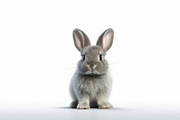 Obraz premium Grey rabbit on white background. Ai generative.