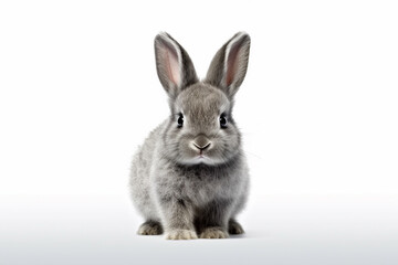 Fototapeta premium Grey rabbit on white background. Ai generative..