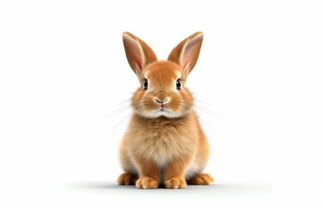 Orange rabbit on white background. Ai generative.