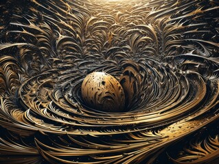 Abstract geometric composition liquid gold  Created with Generative AI technology