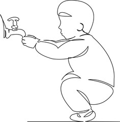 little boy washing his hands playing with water