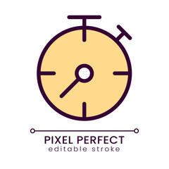 Stopwatch yellow pixel perfect RGB color icon. Business process deadline. Accurate measurement. Isolated vector illustration. Simple filled line drawing. Editable stroke. Poppins font used