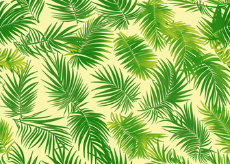 Fototapeta na wymiar palm tree leaves seamless background wallpaper created with generative ai technology