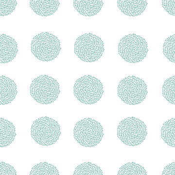 Vector seamless pattern pompom in rows in pastel blue on white background. Party or Birthday baby repeating pattern. Pon pon pom. Baby shower boy.