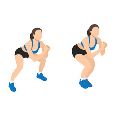 Fototapeta premium Woman doing squat jacks or side sumo walks exercise. Flat vector illustration isolated on white background