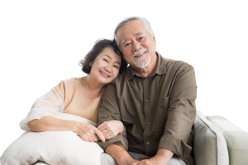 Asian senior couple smiling at the camera. Family mature couple portrait isolated white background, remove background