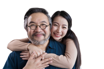 Middle-aged Asian couple smiling for the camera. Family couple portrait isolated white background, remove background