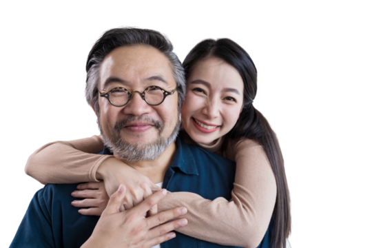 Middle-aged Asian couple smiling for the camera. Family couple portrait isolated white background, remove background