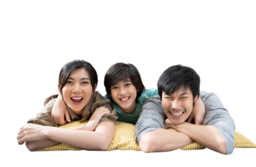 portrait of happy Asian family spending time together isolated white background, remove background